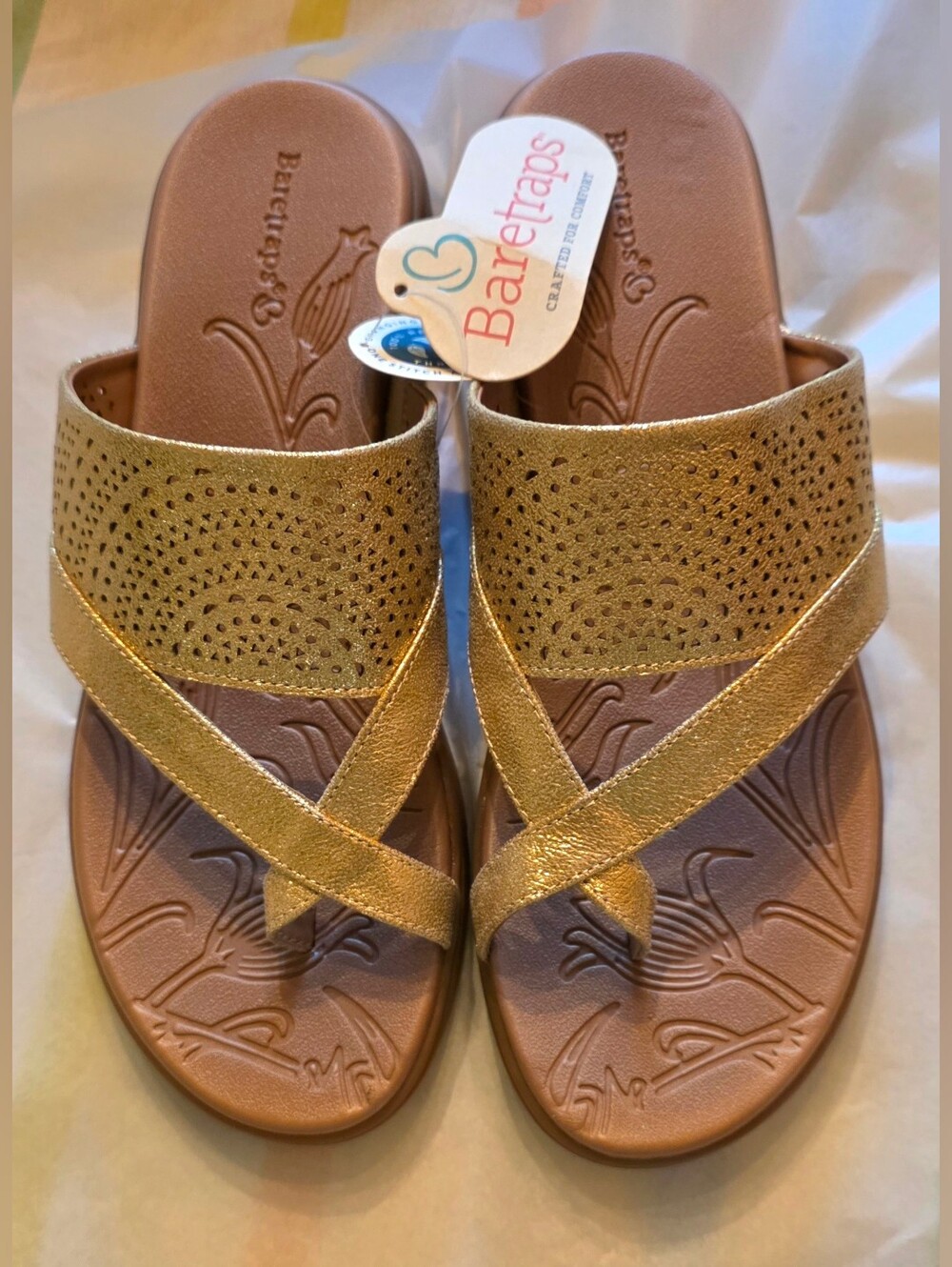 BareTraps Women's Metallic Gold Crisscross Slide Sandals